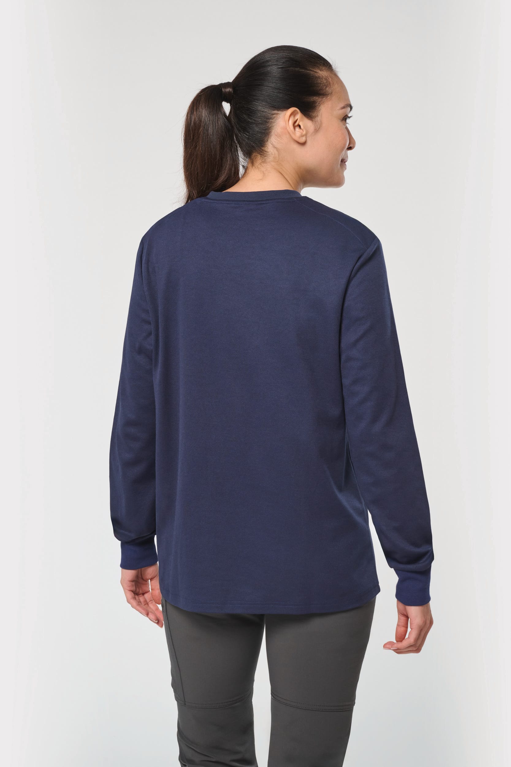 T-shirt eco-responsável algodão/poliéster de manga comprida unissexo