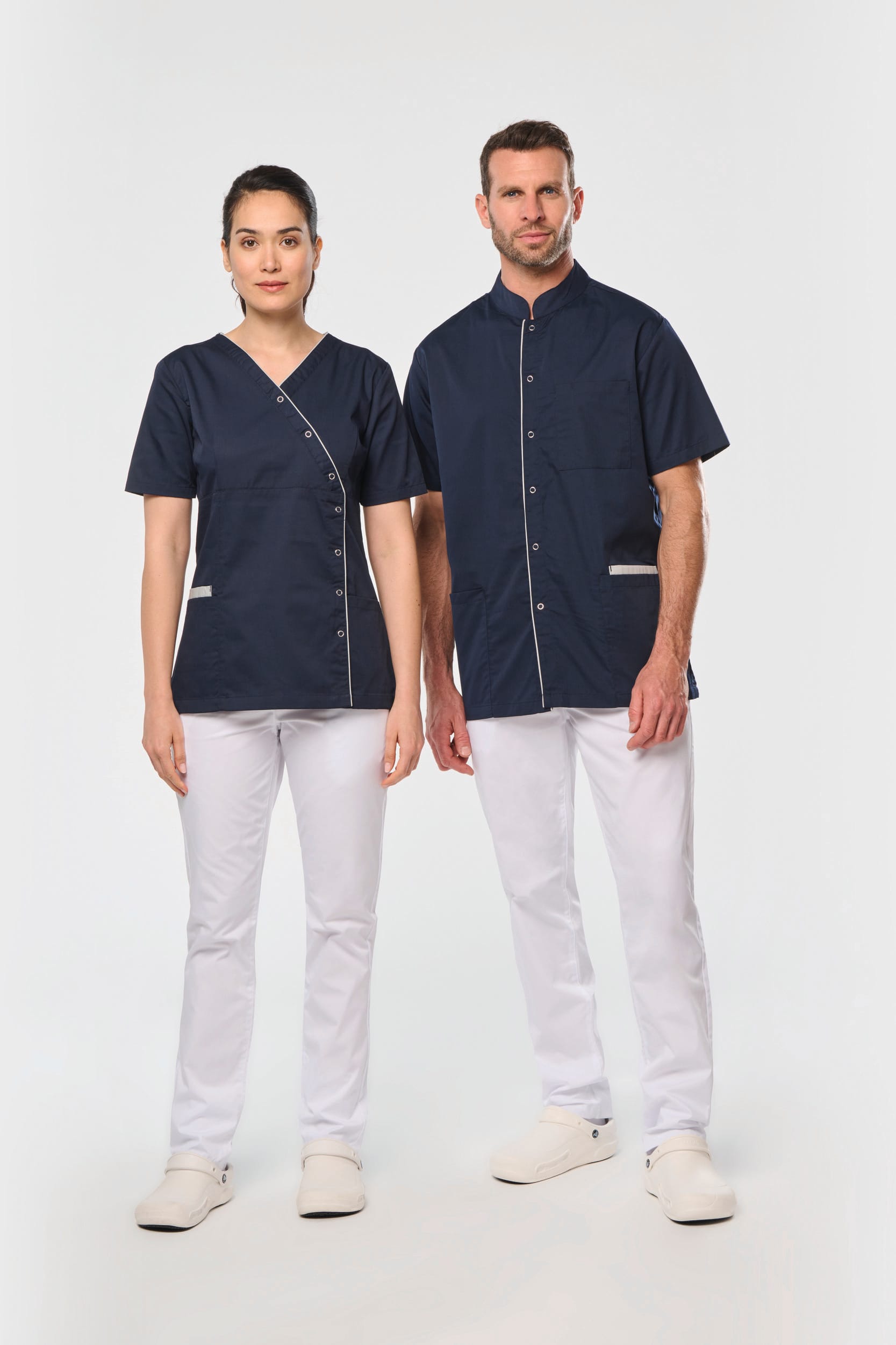 Bata poliéster/algodão com molas de pressão de senhora