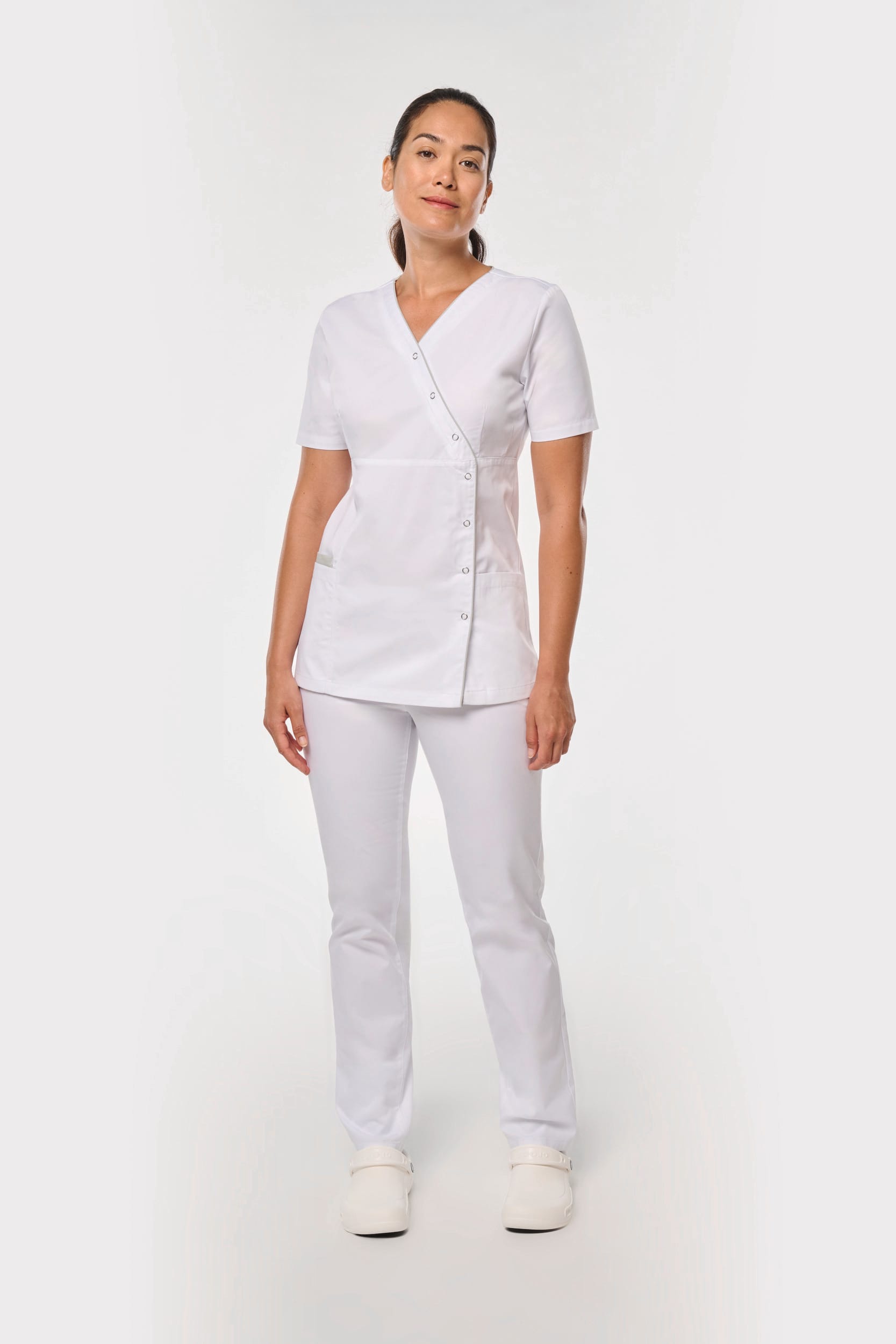Blouse polycoton avec boutons-pression femme