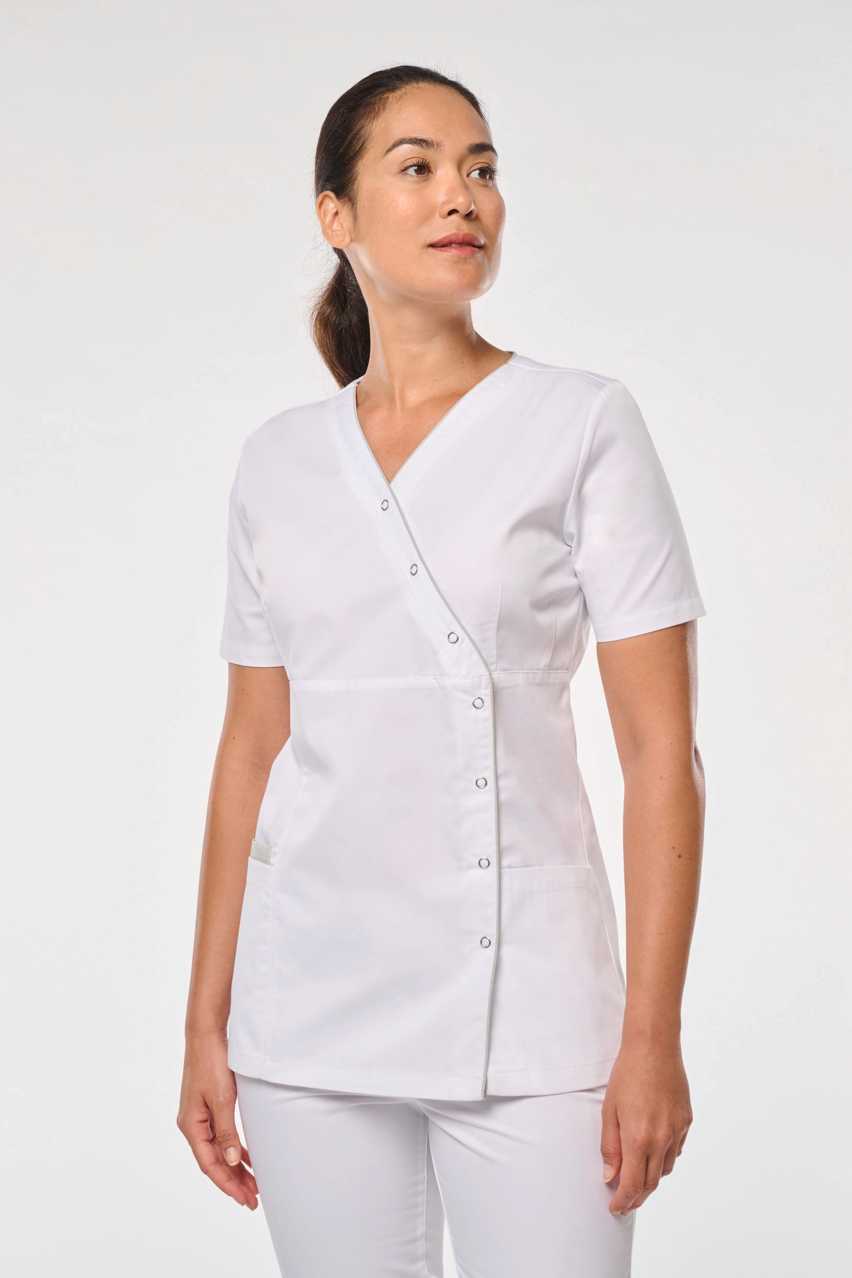 Blouse polycoton avec boutons-pression femme