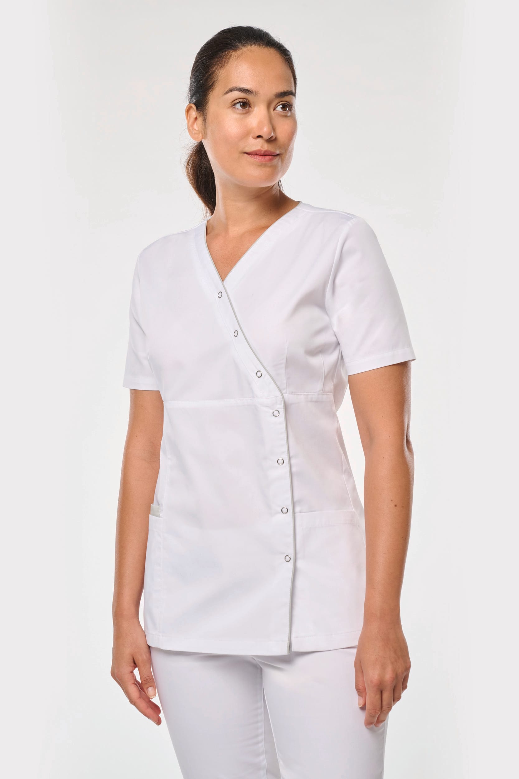 Blouse polycoton avec boutons-pression femme