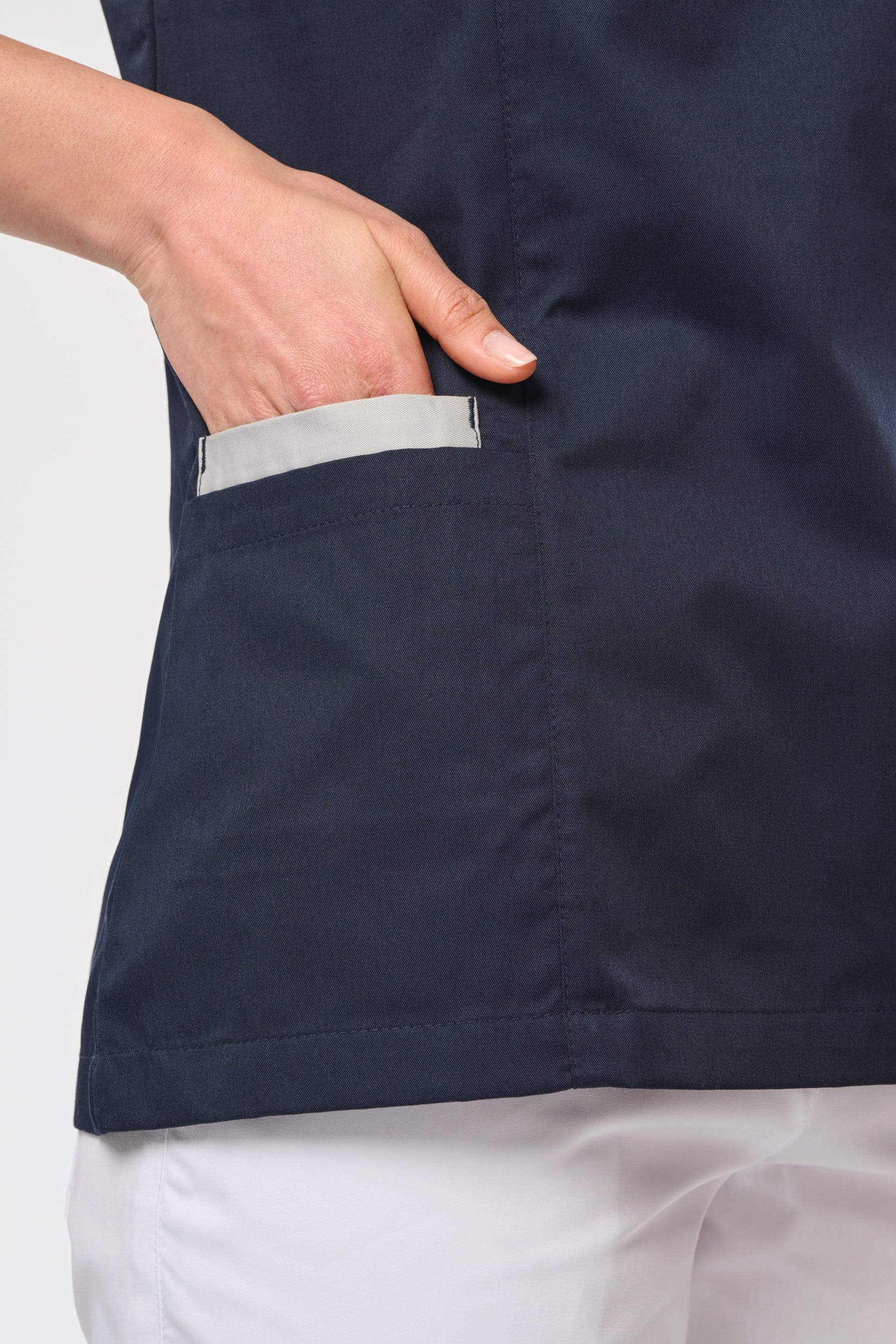 Bata poliéster/algodão com molas de pressão de senhora