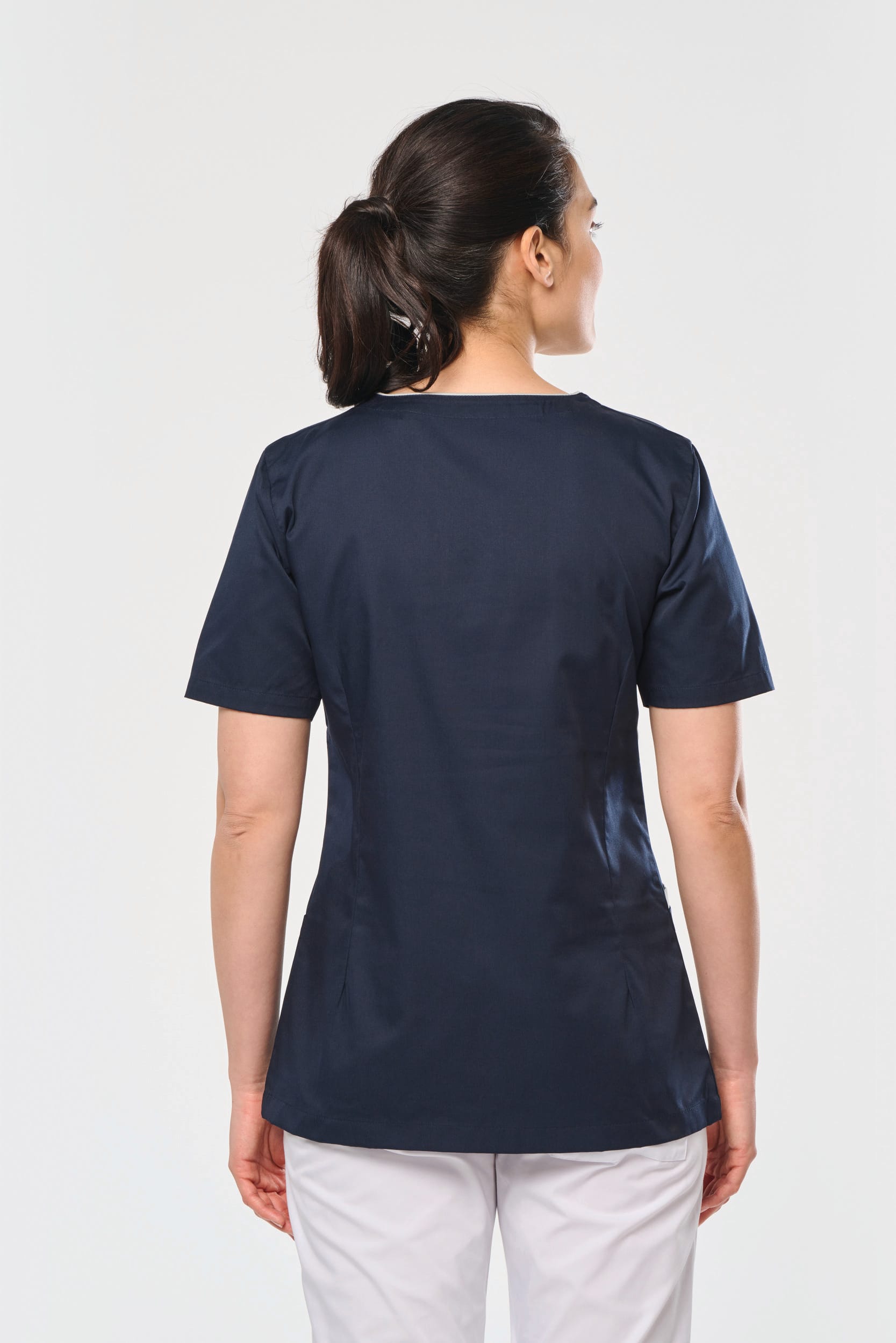 Bata poliéster/algodão com molas de pressão de senhora