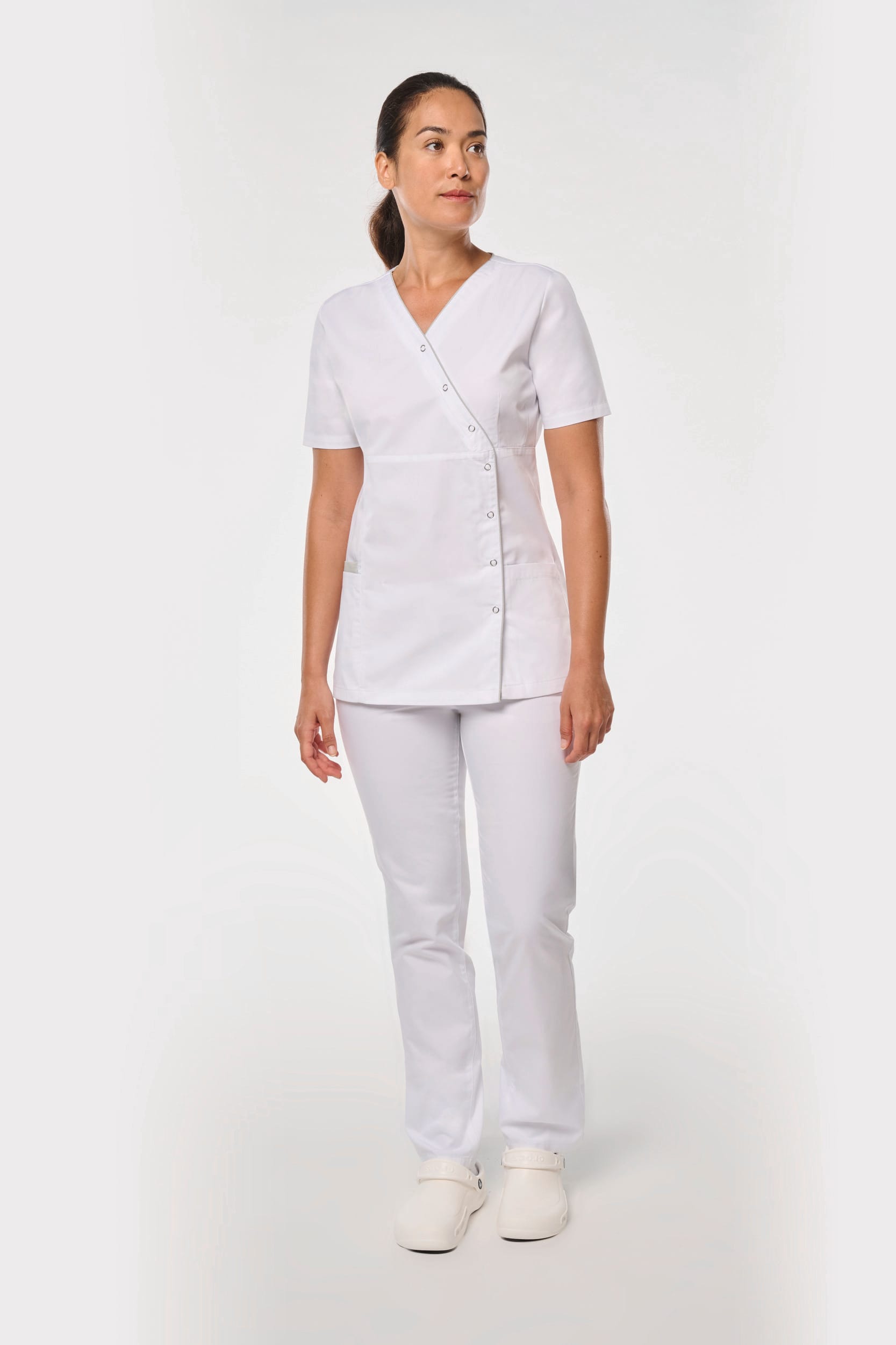 Blouse polycoton avec boutons-pression femme