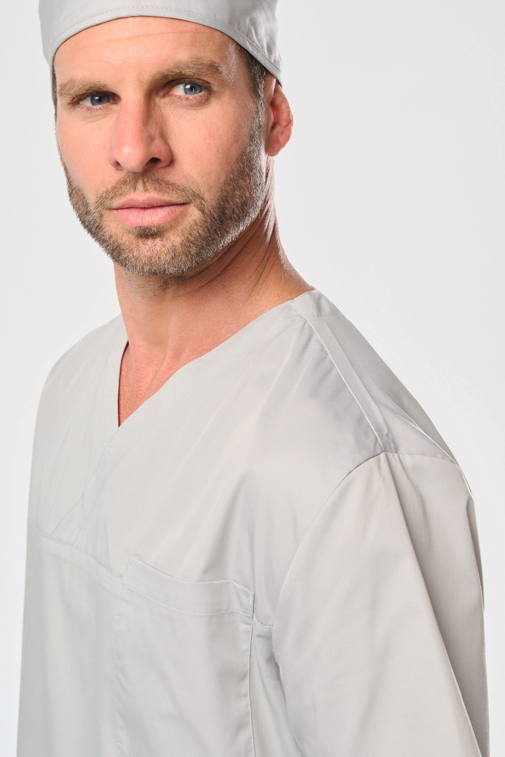 Túnica de manga curta poliéster/algodão unissexo