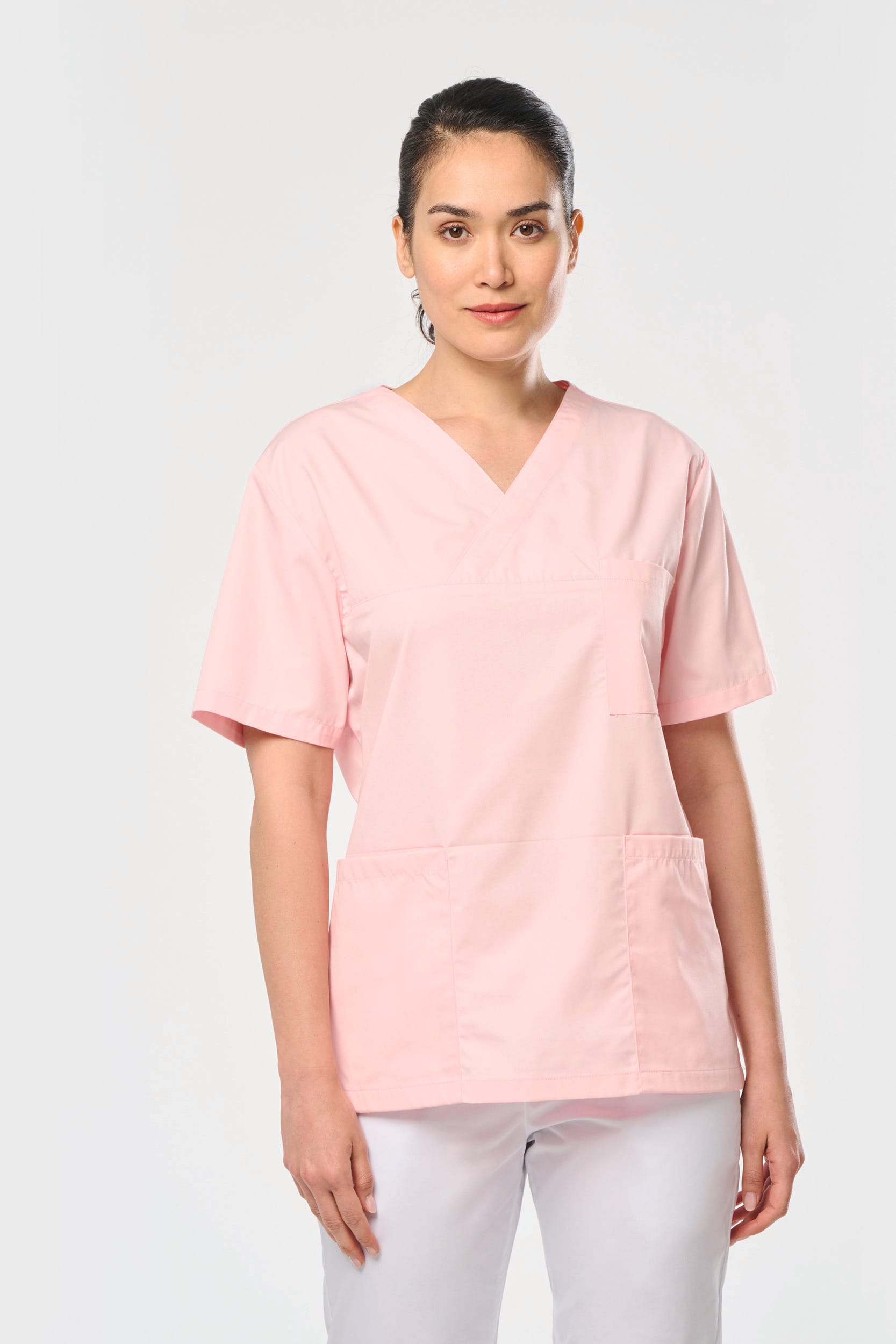 Túnica de manga curta poliéster/algodão unissexo