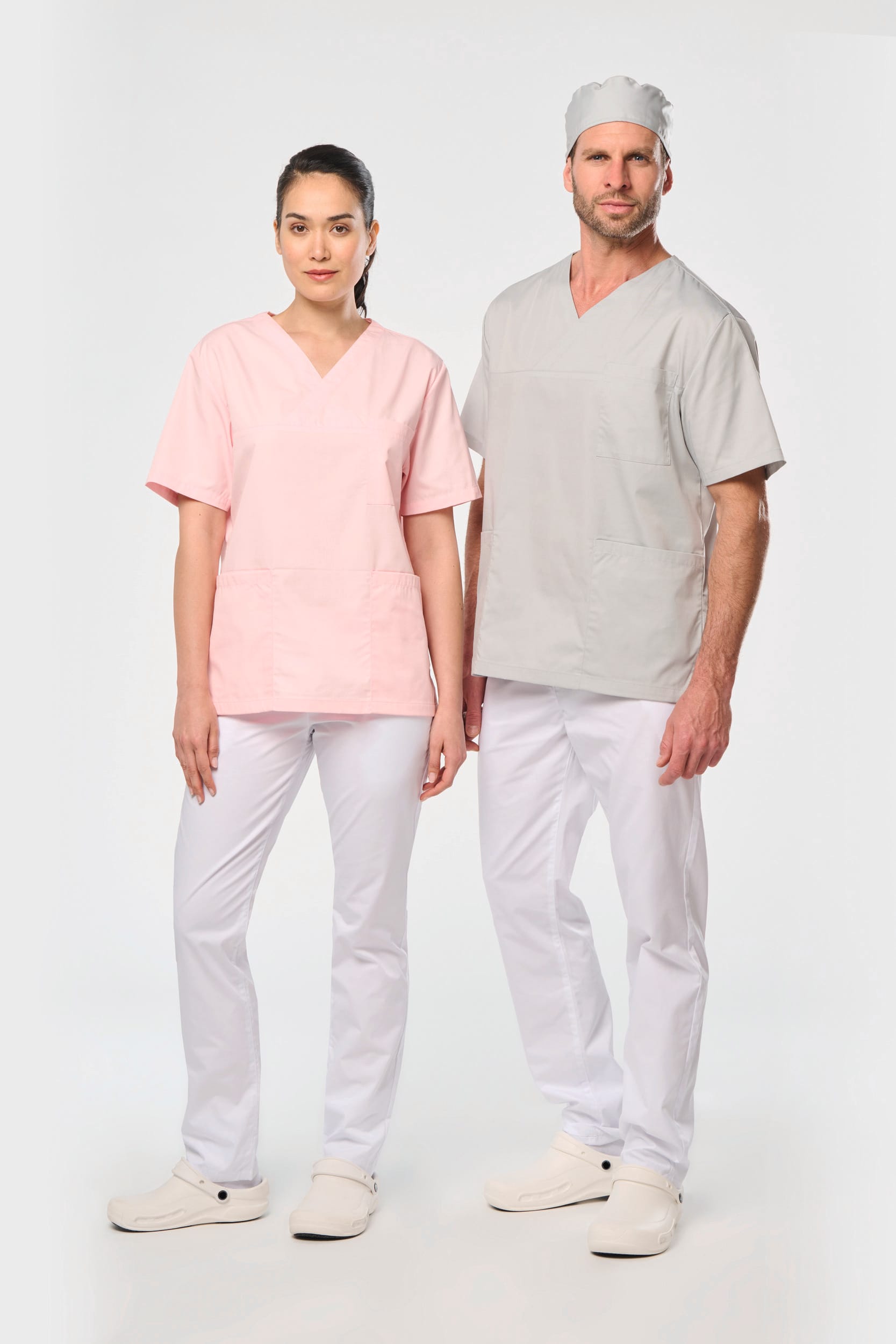 Túnica de manga curta poliéster/algodão unissexo