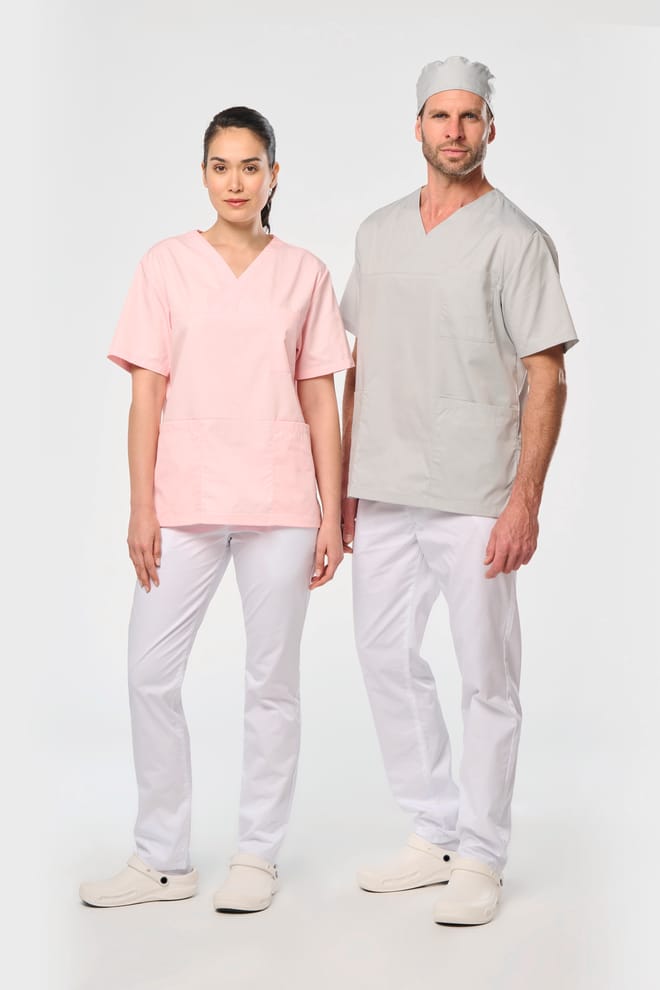 Unisex short-sleeved polycotton tunic