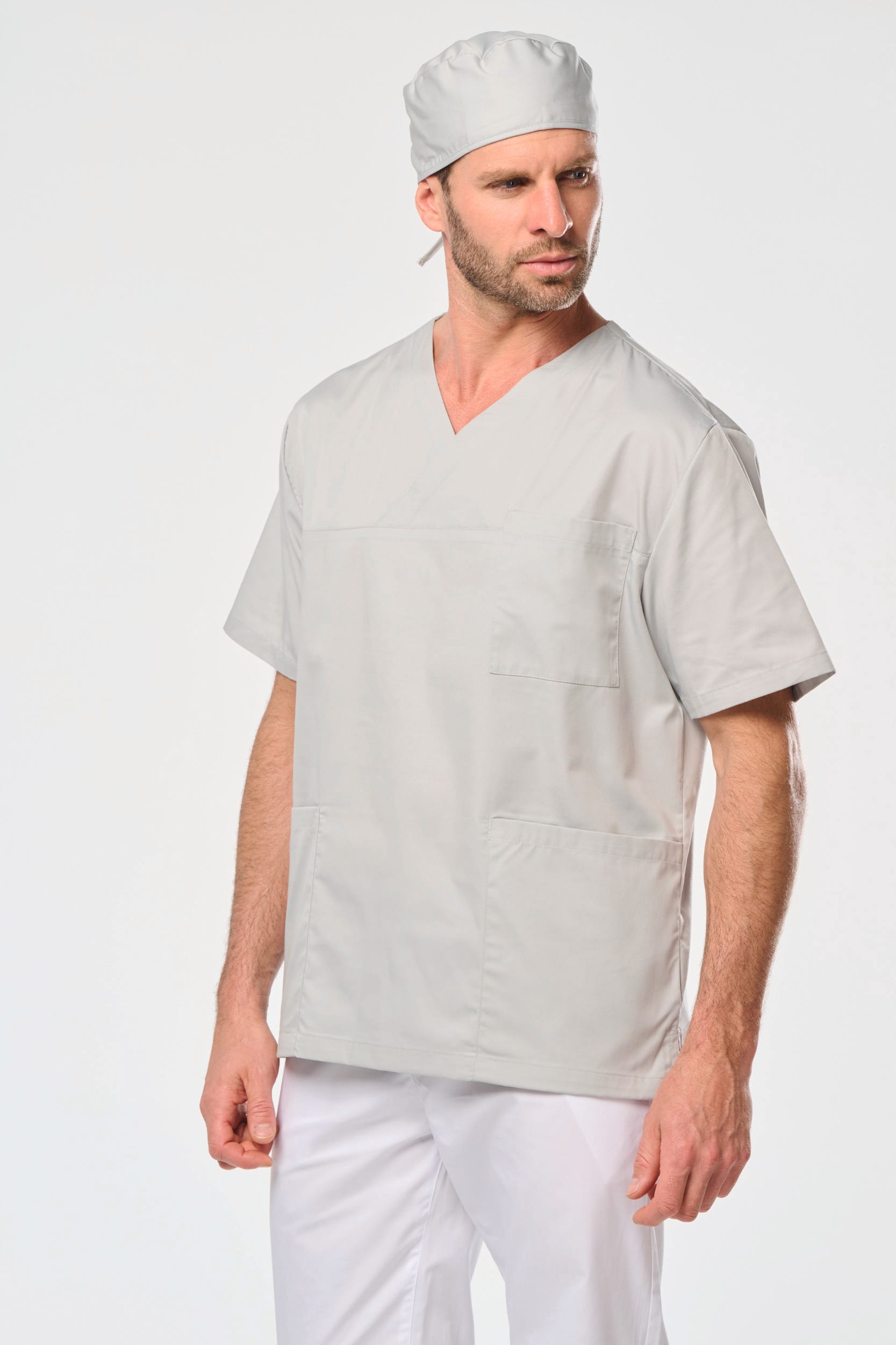 Túnica de manga curta poliéster/algodão unissexo