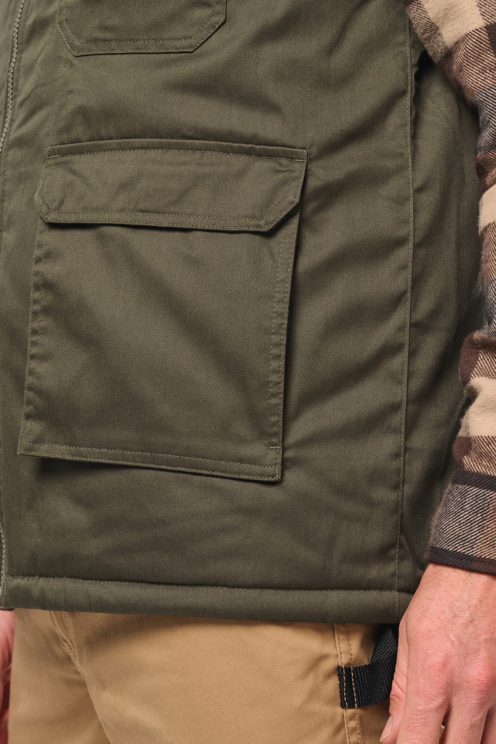 Colete poliéster/algodão multibolsos acolchoado unissexo