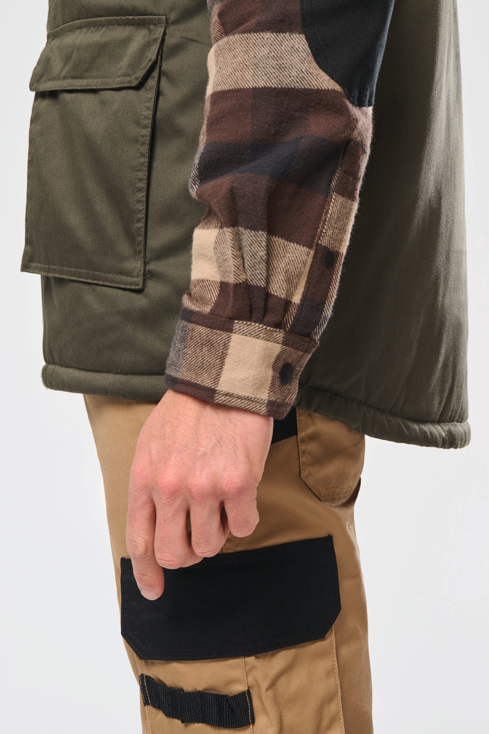 Colete poliéster/algodão multibolsos acolchoado unissexo