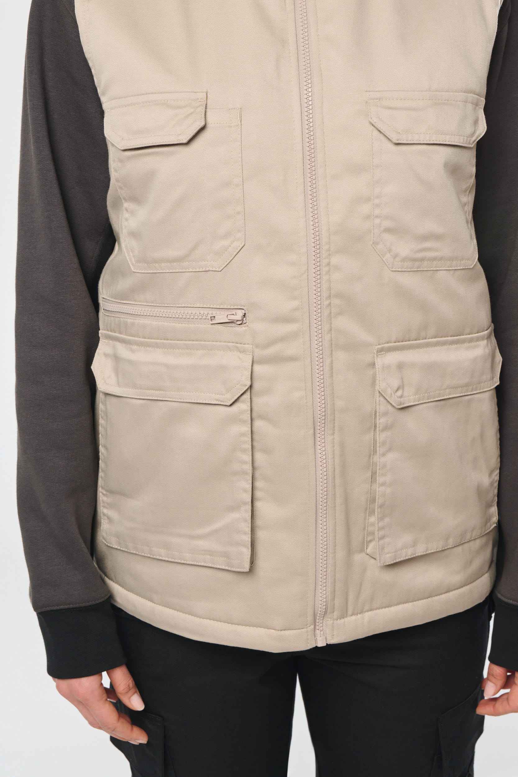 Colete poliéster/algodão multibolsos acolchoado unissexo