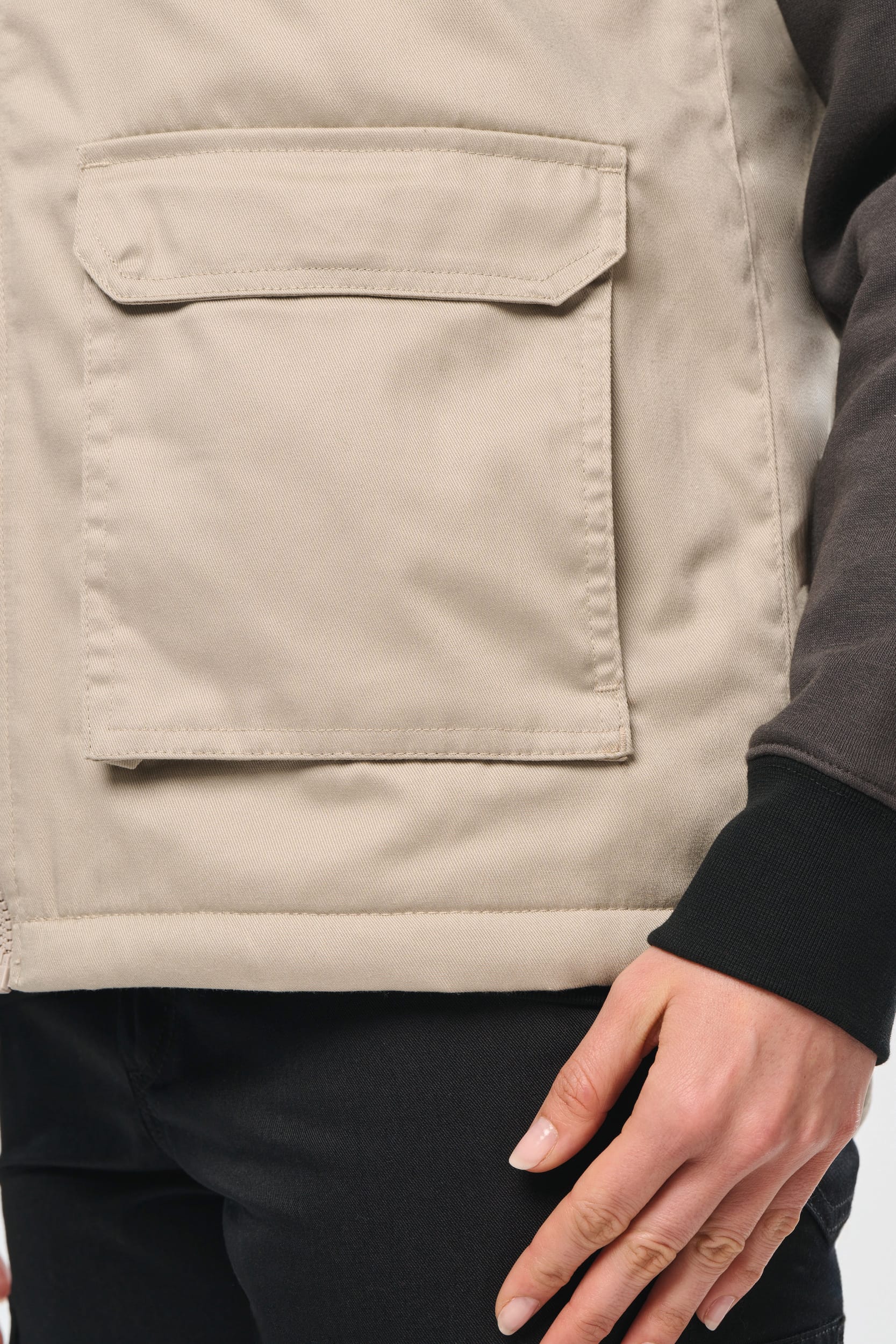 Colete poliéster/algodão multibolsos acolchoado unissexo