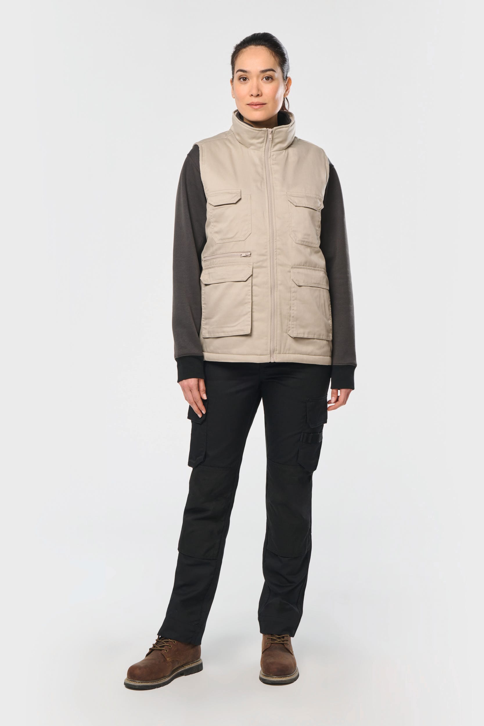 Colete poliéster/algodão multibolsos acolchoado unissexo