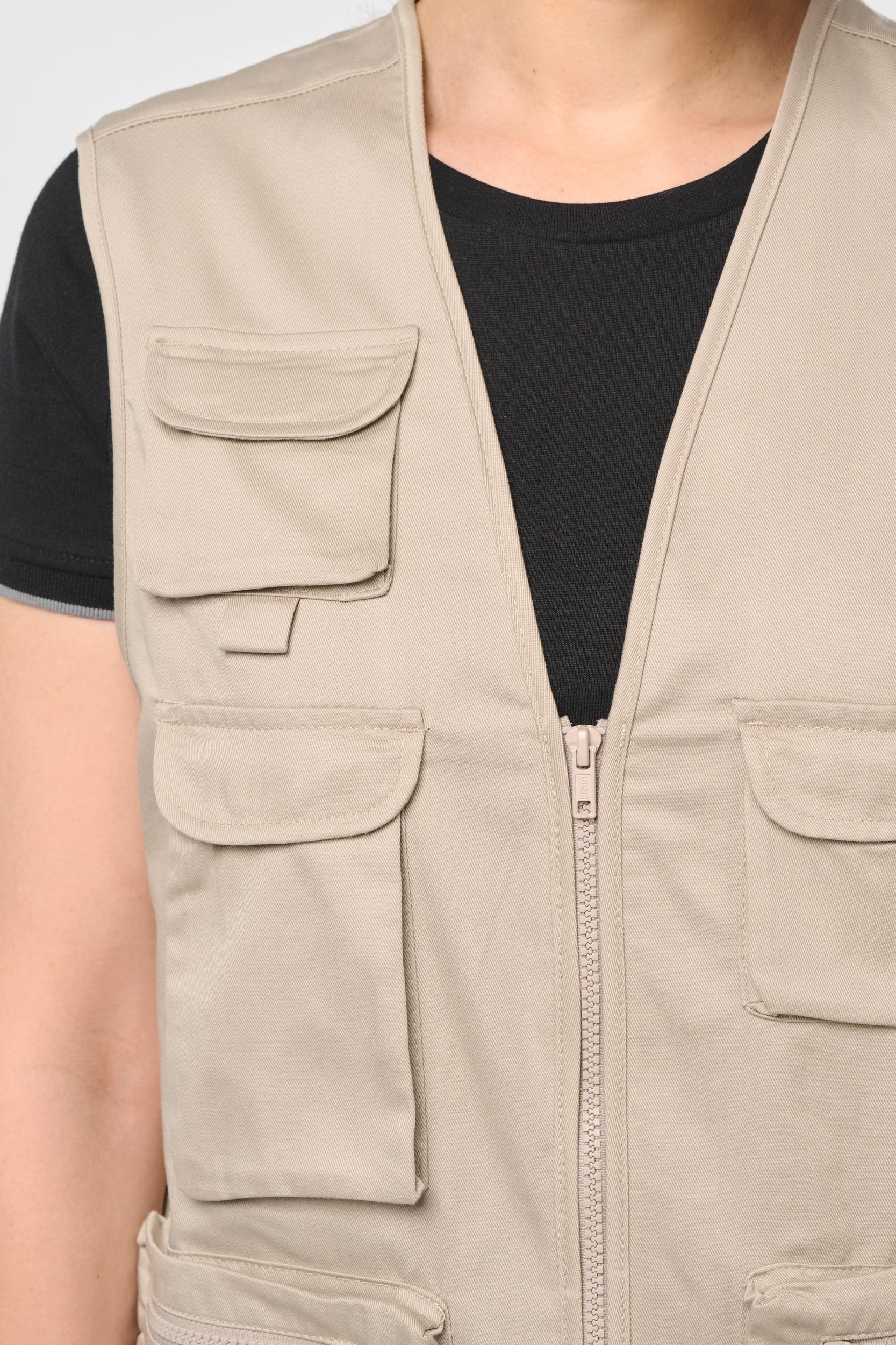 Colete multibolsos poliéster/algodão forrado unissexo