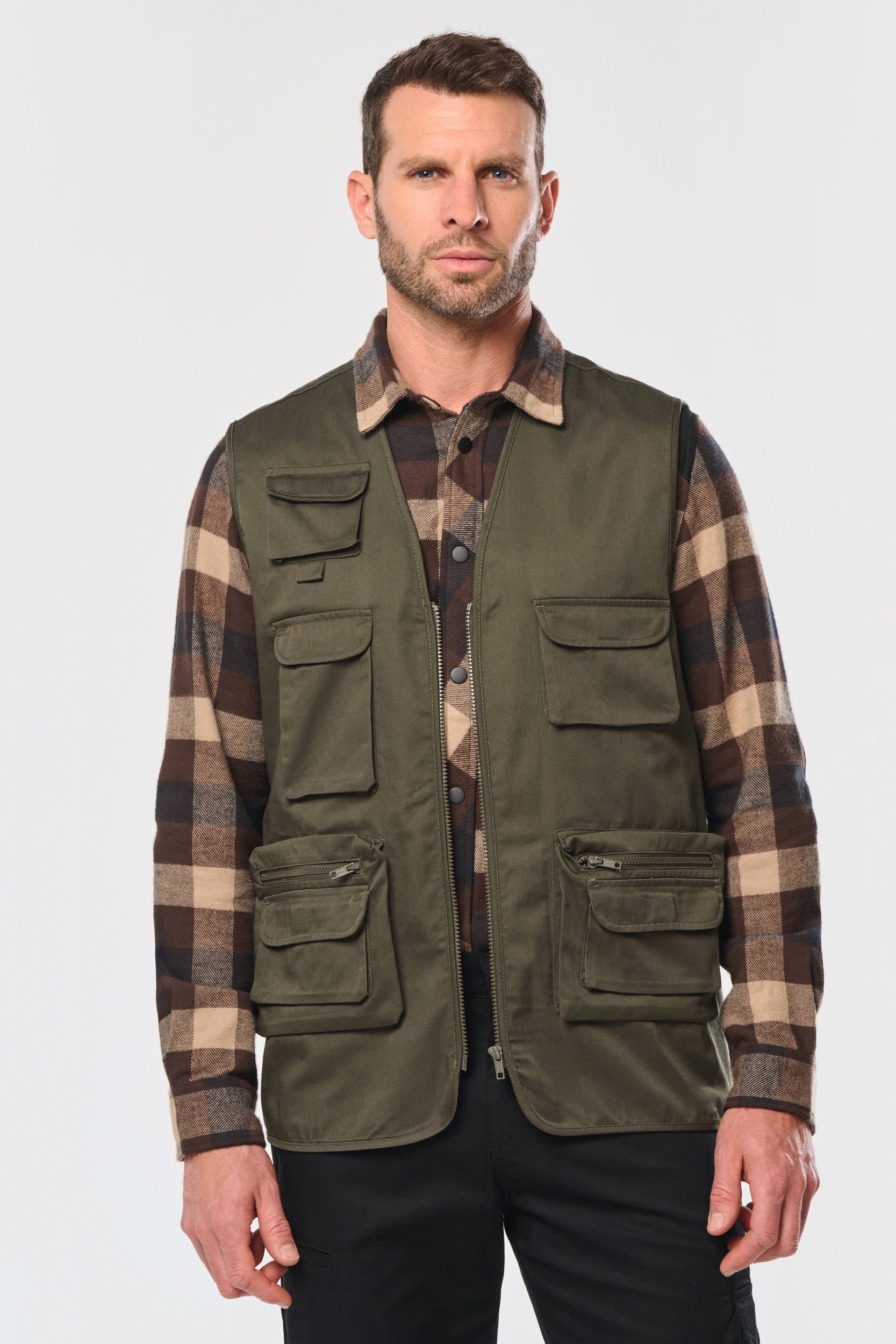 Colete multibolsos poliéster/algodão forrado unissexo