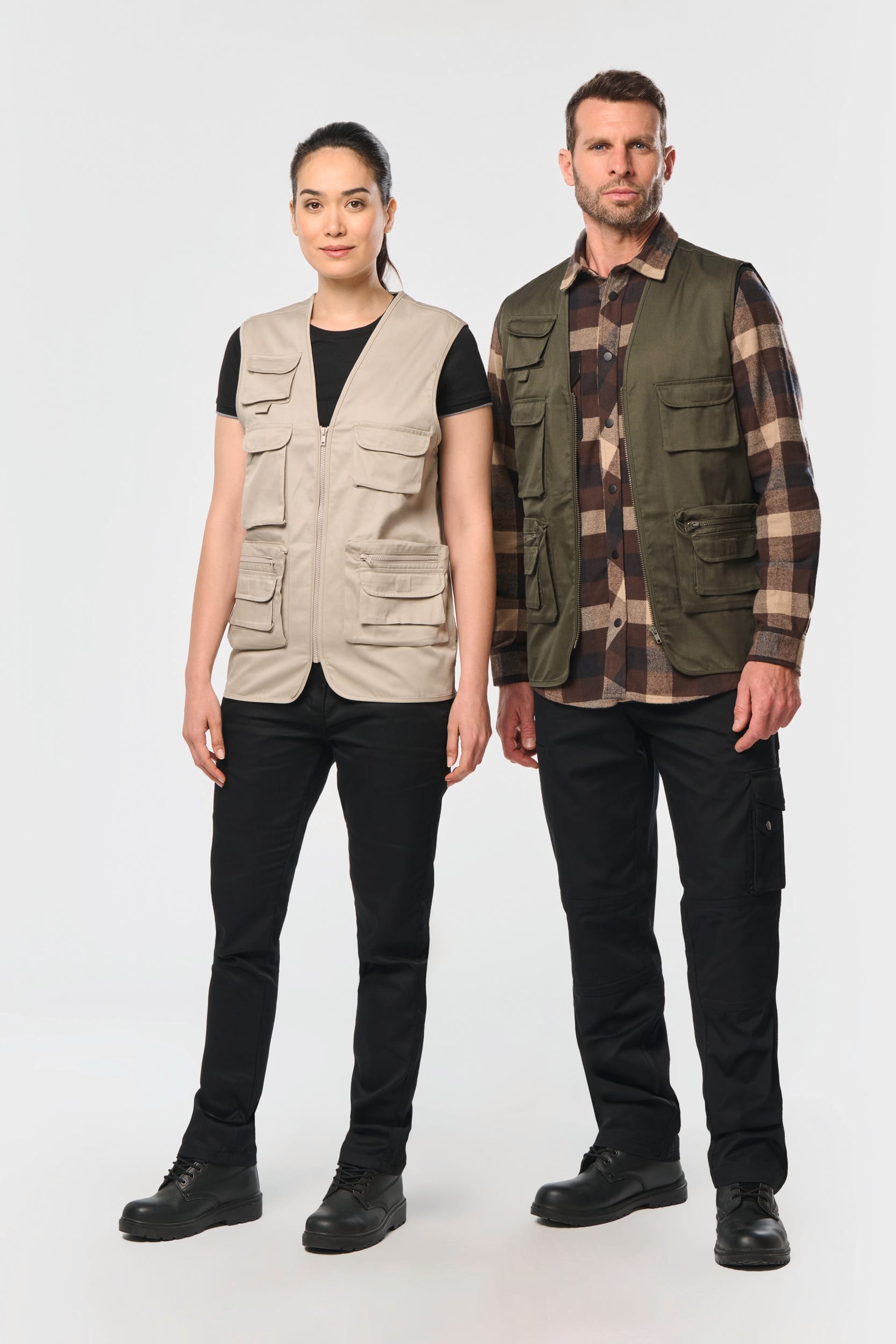 Colete multibolsos poliéster/algodão forrado unissexo