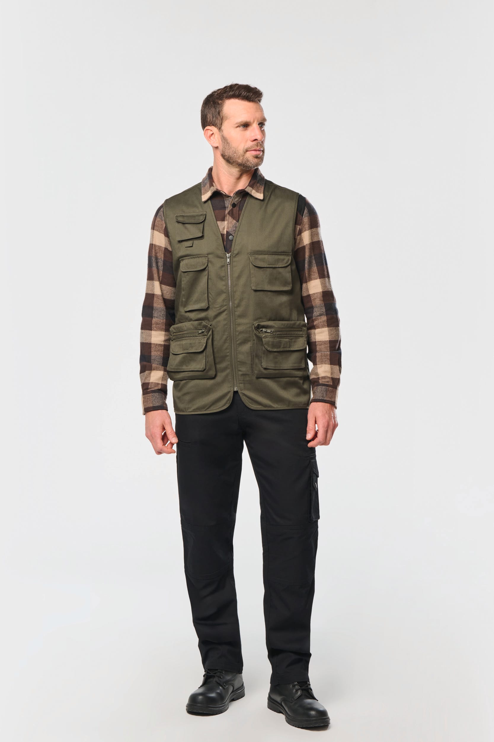 Colete multibolsos poliéster/algodão forrado unissexo