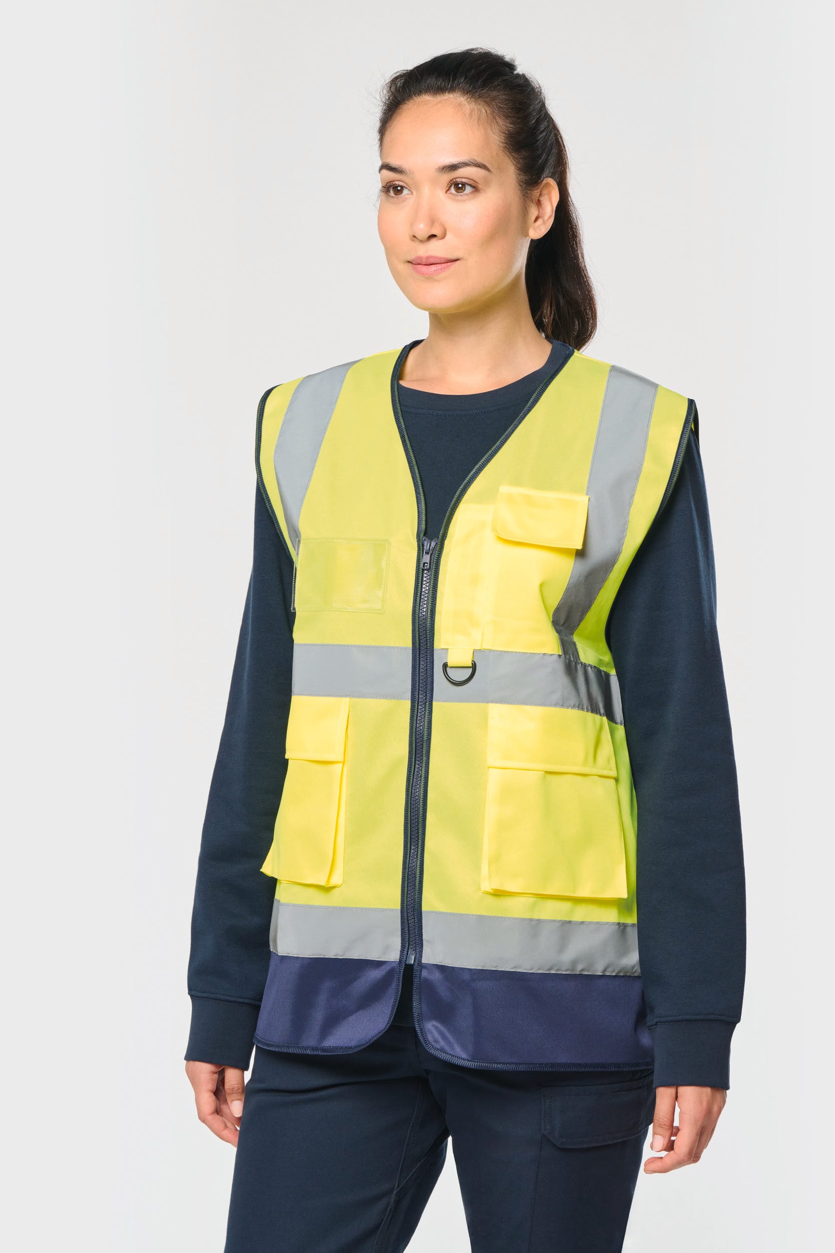 Colete de segurança de alta visibilidade em material reciclado com fecho unissexo