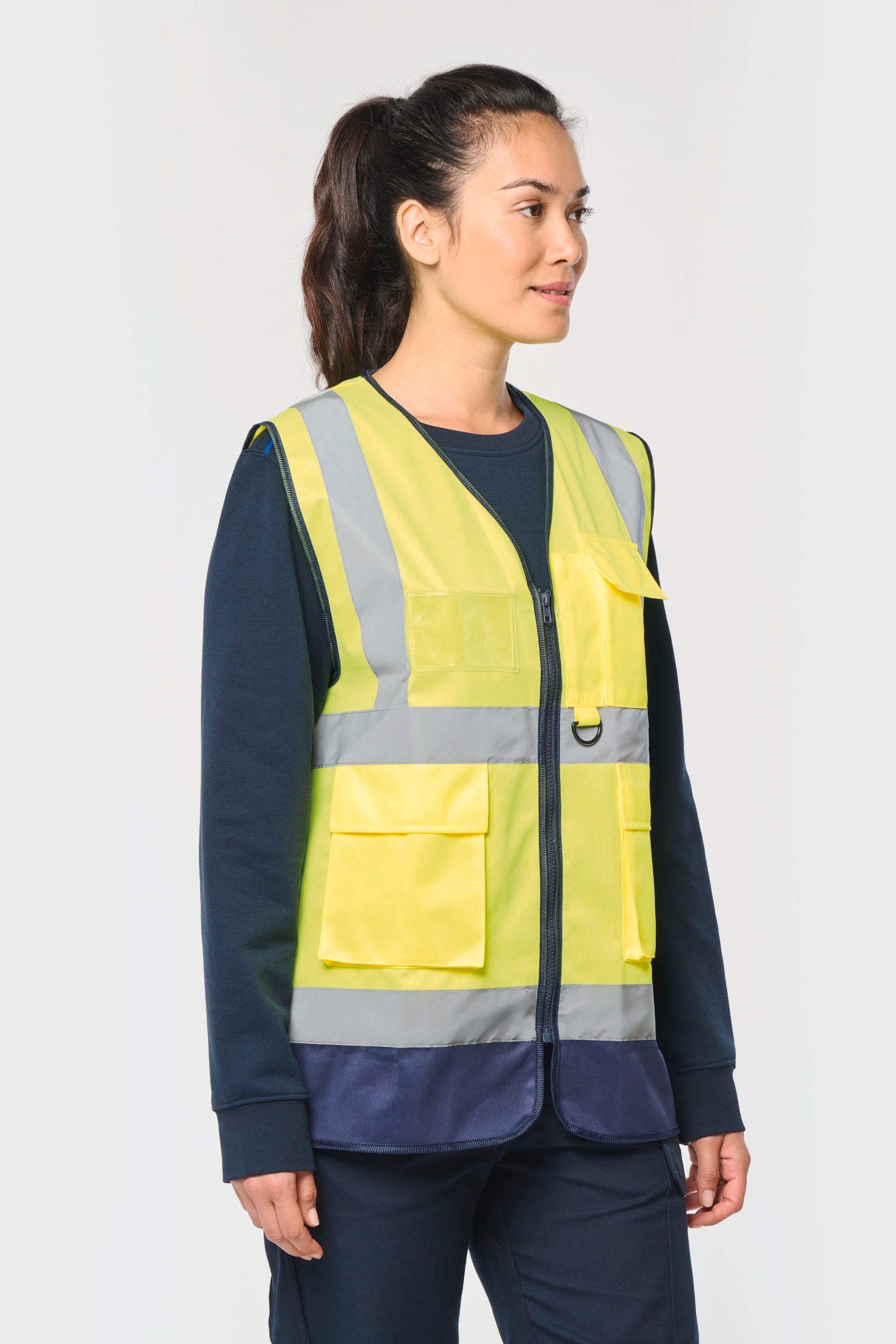 Colete de segurança de alta visibilidade em material reciclado com fecho unissexo