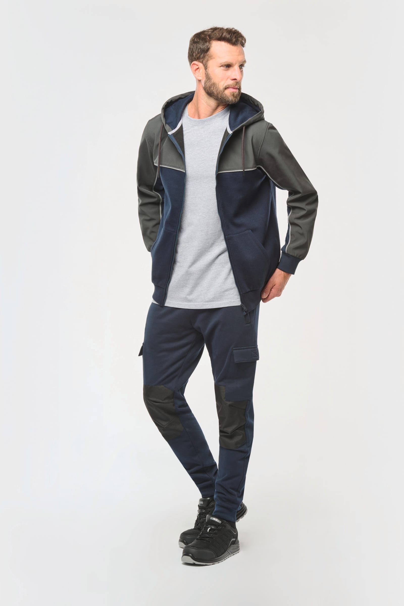 Tweekleurig ecologisch fleecevest met capuchon