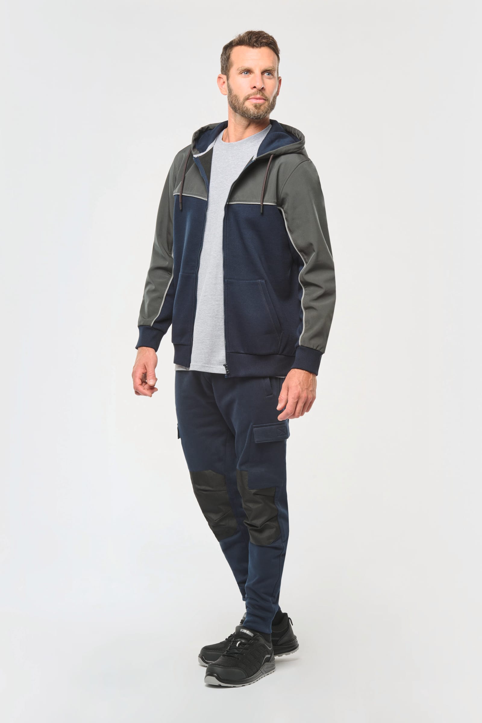 Tweekleurig ecologisch fleecevest met capuchon