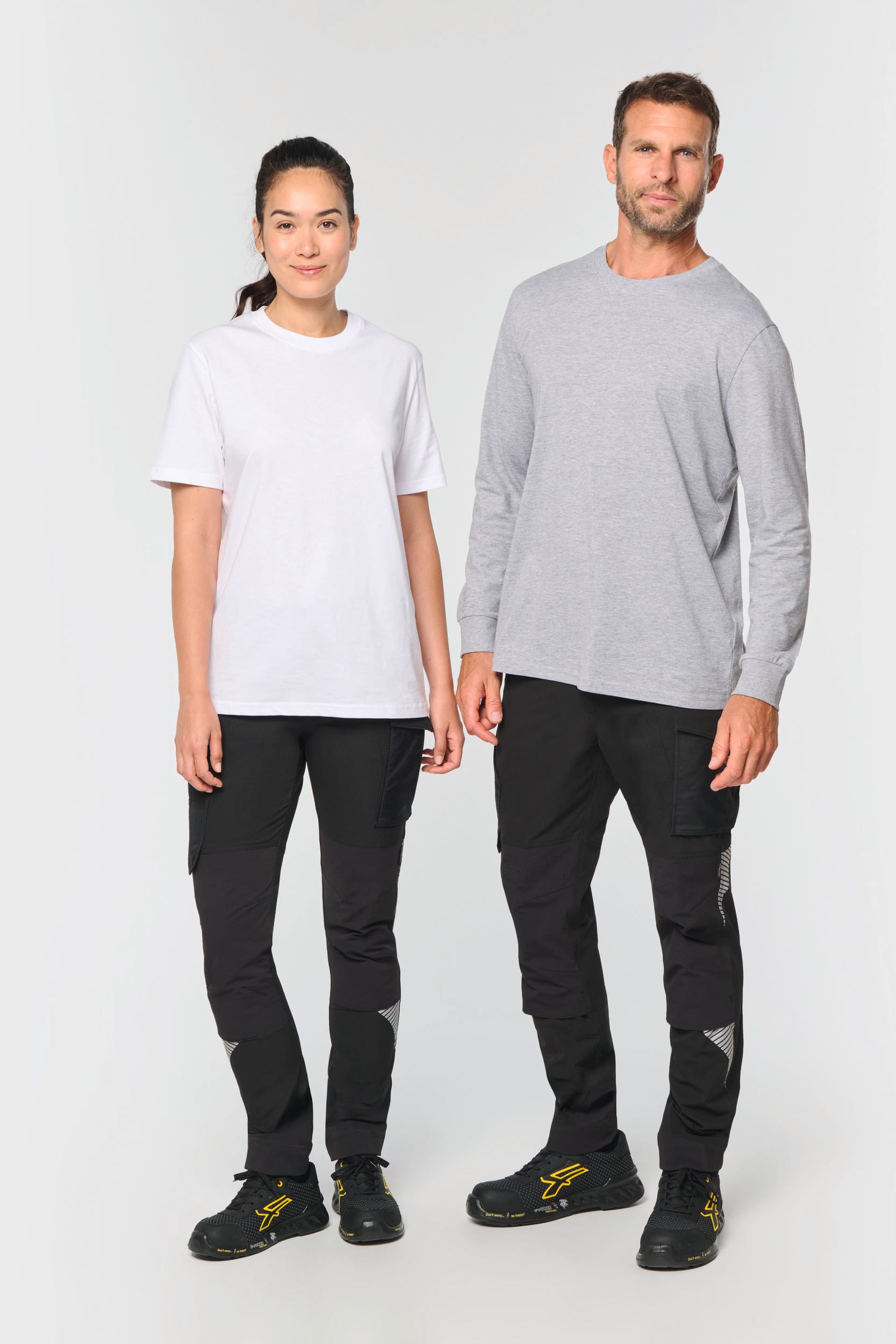 Calças stretch recicladas multibolsos unissexo