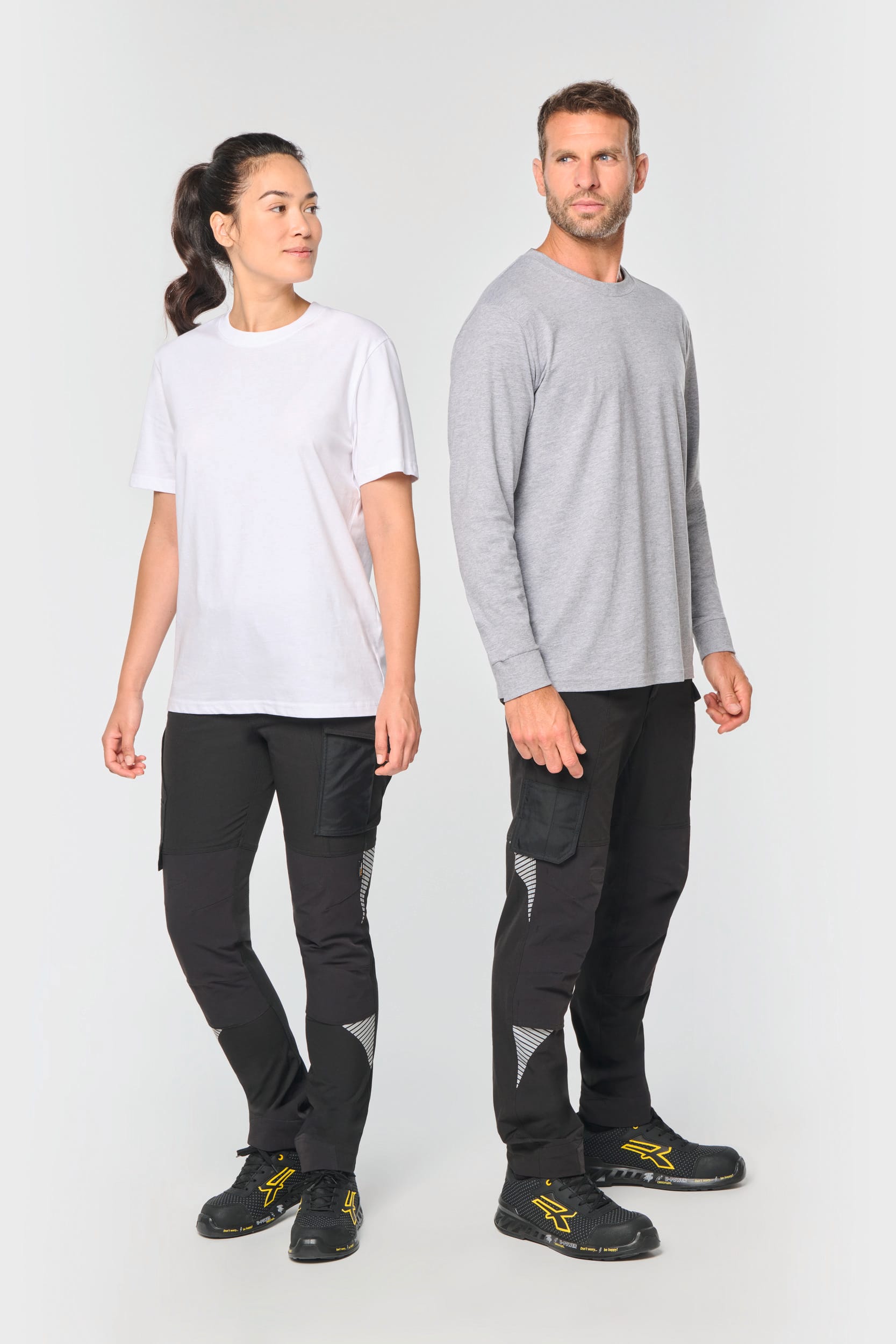 Calças stretch recicladas multibolsos unissexo