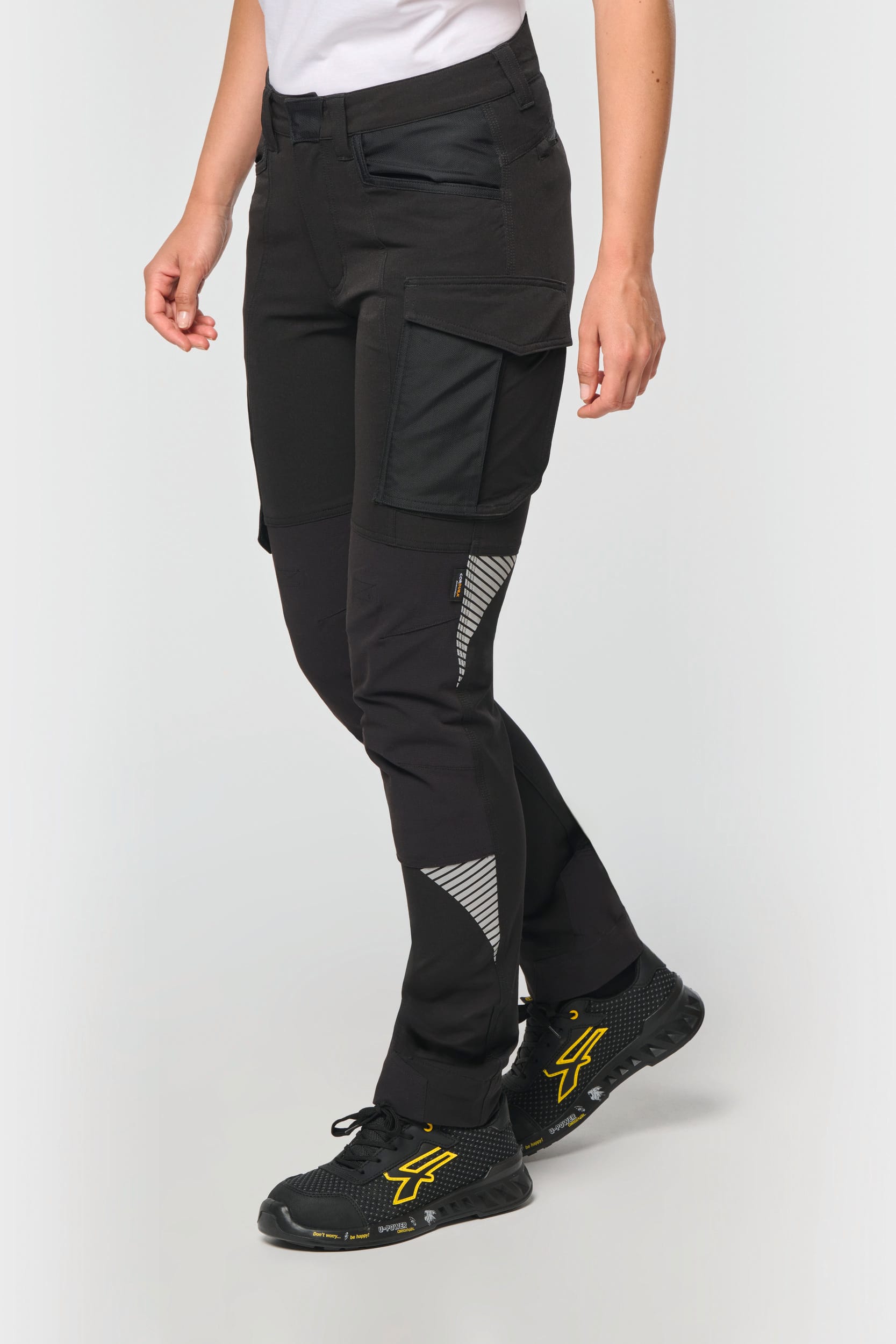 Calças stretch recicladas multibolsos unissexo